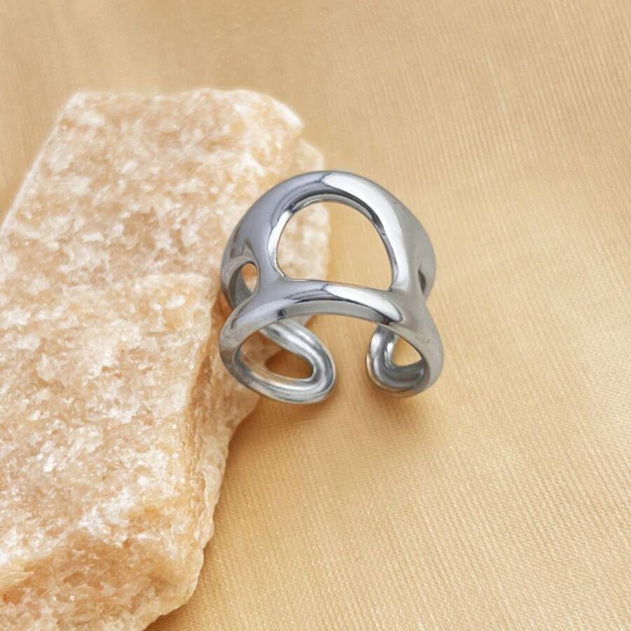 New 18K Stainless Steel Fashion Ring, The Opening Design Can Be Adjusted In Size - 14-prata - View 1