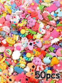 Random 10/20/30/40/50/100/150/200pcs Resin Accessories Set, Creative Cute Sweet Fresh Girl Cartoon DIY Decorations, Various Colors, Styles And Designs, More Quantity More Variety, Can Be Used As Keychains, Necklaces, Bracelets, Dust Plugs And Other Pendants, Great For Back To School, Parties, And Wonderful Small Gifts