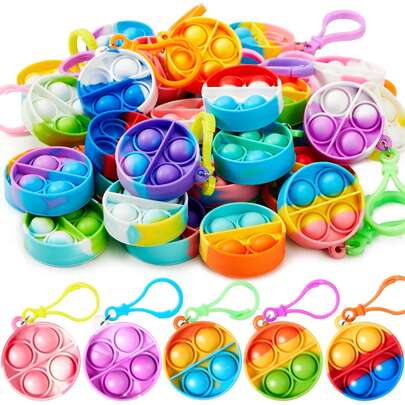 30 Pack Round Fidget Keychain Fidget Toys Bulk Party Favors For Kids 4-8,8-12 Years, Goodie Bags Stuffers Back To School Gifts For Students Classroom Prizes Birthday Sensory Toys