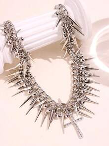 A Fashionable, Exquisite And Exaggerated Gothic Punk Multi-Layered Pointed-Neck Necklace, Suitable For Women's Daily Life, Festivals, Parties And Style Matching Accessories. - Màu Đen Súng - Xem 3