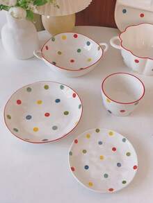 1 Set Dopamine Polka Dot Dinnerware Set, Colorful Glazed Ceramic Mugs, Household Plates And Coffee Cups, Creative Christmas/Birthday Gift