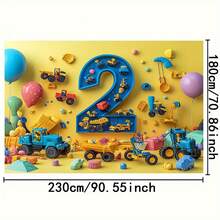 1pc 2D Vivid Construction Truck & Balloon Backdrop, 5.08cm Design - Ideal For Birthday Parties, Outdoor Celebrations & Festivals - Durable Polyester Material, No Electricity Required, Birthday Party Decor | Colorful Party Banner | Easy Setup Backdrop, Birthday Party Decoration