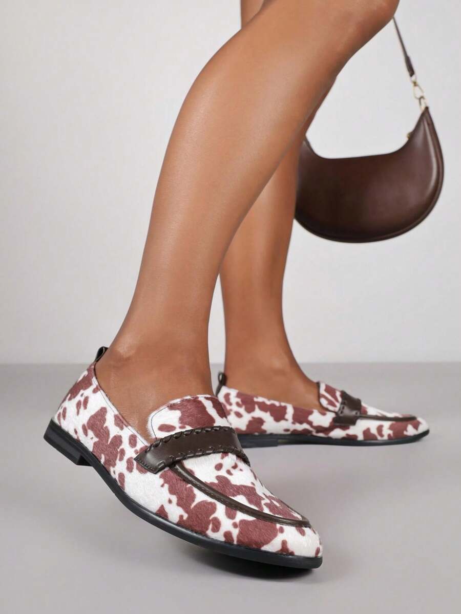 Mocassins avec patch de vache Vices avec semelle intérieure et couture décorative - Tabac - Voir 1