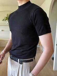 Camiseta Masculino Gola alto sólido pescoço Tops de malha