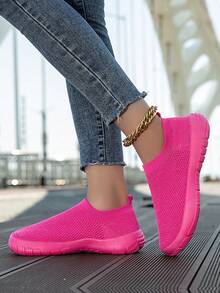 Women's Extra Wide Fit Pink Knit  Sneakers - Roomy Toe Box With Arch Support For Comfort Walking, Year-Round Wide Width Shoes For Women​ - 玫紅色 - 查看 5