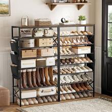BGTREND 8 - Tier Metal Shoe Rack Organizer With Wooden Top, 24 - 32 Pairs Shoe Storage Shelf Entryway Hallway 52.56 Tall, Brown