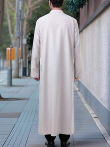 Arabic Men's Robe Long Sleeve Stand Collar Arabian Thobe