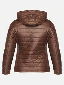 Chaqueta acolchada con capucha desmontable e inserciones elásticas - Marrón - Ver 7