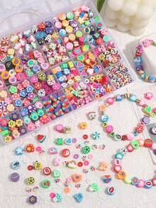 24颗装聚合物粘土珠套装，可爱有趣的粘土珠，包含花朵、蝴蝶、爱心、字母、小马等造型，适合制作手链、项链和其他DIY饰品。