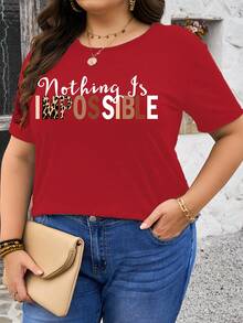 Plus Size Women's Printed Round Neck T-Shirt Supple - 黑色 - 查看 10