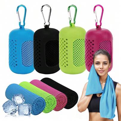 1pc Outdoor Personal Care Sports Quick-Drying Towel, With Silicone Cylindrical Packaging Box, Portable And Easy-To-Use Sports Cooling Towel, Suitable For Yoga, Outdoor Cycling Or Camping Cooling Towel, A Must-Have For Men And Women's Daily Sports