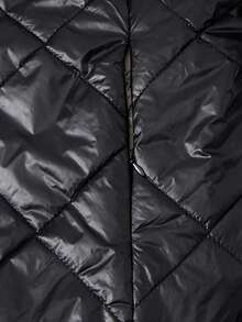 Jaqueta Acolchoada com Capuz Leve e Quente para Mulheres, Tecido Tecido de Cor Sólida, Canelado, Adequado para Outono, Inverno, Primavera - Preto - Visão 8