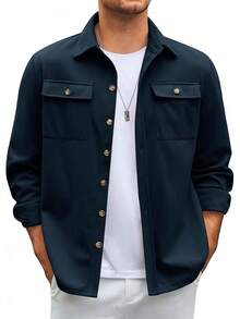 Mens Shirt Jacket Long Sleeve Button Down Casual Shacket Lightweight Thermal Shirts With Pocketshalloween - 海軍 - 查看 1