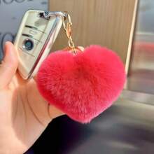 Cute Heart-Shaped Pom Pom Pendant, Adorable Plush Keychain Bag Charm, Multifunctional Decorative Gift, Girly Christmas Present - Holiday Atmosphere - Sweet Scene - Multicolor - View 7