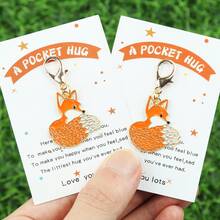 1pc/2pcs/5pcs Fox & Daisy Keychains With "A POCKET HUG" Comfort Card - Cute Animal Keychain, Ideal For Birthday, Wedding,Cheer-Up & Friendship S,Perfect For Friend,Family,Daily Bag Charms And Backpack Decoration,Suitable For Men And Women. Halloween Accessories Teachers Day Christmas Gift Ideas Bag Accessories Lanyards With Id Holder Car Accessories
