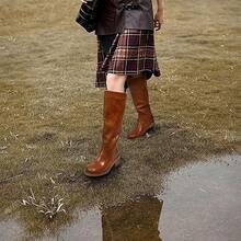 Botas de tacón grueso y bloque hasta la rodilla con punta cuadrada y tacón bajo para mujer, Estilo - Sillín - Ver 2