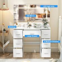[Halloween Decorations]Makeup Vanity Set Large LED Lighted Mirror Dressing Table Dresser Desk W/ Drawer-Touch Control Mirror, Ideal For Organizing Makeup, Skincare. Compact Vanity Furniture Fits Bedroom, Serves As Decor, Gift, Perfect Gift For Women - White - View 3