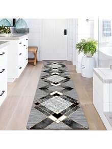 1PC Bohemian Vintage Long Runner Rug, Geometric Black & Gold Pattern, Stain-Resistant & Non-Slip, Crystal Velvet Grooved Carpet, Suitable For Decorating Bathroom, Bedroom, Hallway, Camping And Other Places - Multicolor - View 15