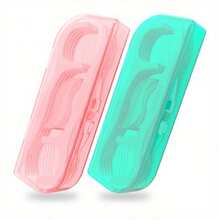 2pcs Practical Dental Floss Organizer Boxes - Simple & Creative Design In Two Colors, Essential Oral Care Storage For Travel And Business Needs - Pink + Green 2-pack (20 Pieces Of Dental Floss In Total) - View 1