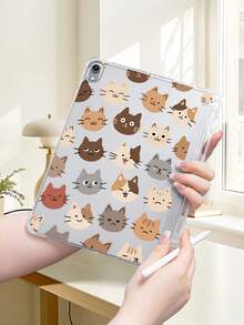 Tablet Computer Case, Cartoon Kitten Pattern, Many Interesting And Cute Kitten Emoticons, Transparent Shell With Pen Slot, Compatible With Various Models Such As IPad Air 3 (10.5 Inches), IPad Air 4 (10.9 Inches), IPad Pro11-In (M4)-2024, Etc.
