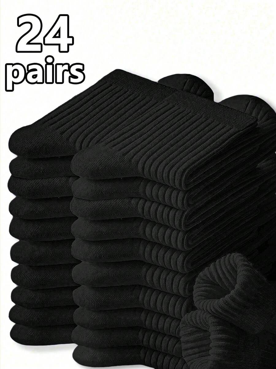 6/12/24 Pairs Of Children's Black Short Socks, Breathable Socks, Sports Socks Suitable For Daily Wear, Suitable For Boys And Girls All Seasons (1-16 Years Old) - Multicolor - View 1