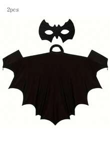 2pcs/Set Halloween Bat Costume Set - Polyester Bat Wing Cape, Black Eye Mask And Hair Clip. Perfect For Cosplay, Fans, Carnivals, Birthdays And Ladies' Parties.