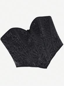 女款無肩帶束胸上衣 塑身胸衣 龐克風刺繡 修身緊身 帶魚骨胸衣 - 黑色 - 查看 5