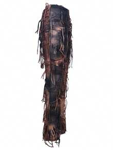 Women Distressed Flared Leggings Pants Casual Tie-Dye Print Tassels Bell Bottoms  Bootcut Trousers For Streetwear - 深棕色 - 查看 5