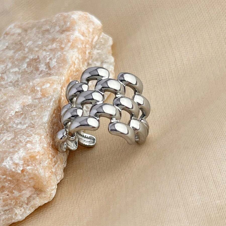 New 18K Stainless Steel Fashion Ring, The Opening Design Can Be Adjusted In Size - 6-prata - View 1