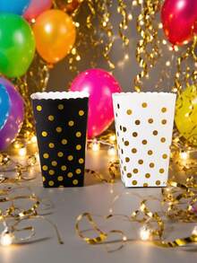 24pcs/12pcs/6pcs Black & White Foil Polka Dot Gift Boxes, Holiday Party Packaging Boxes - Multicolor - View 3