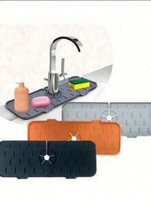 1 Pc Thickened Silicone Faucet Drip Pad, Durable Sink Splash Guard And Absorbent Drainage Mat, Anti-Slip Waterproof Pad For Kitchen And Bathroom Faucet Area, Reusable Sink Protector To Keep Countertop Dry And Clean, Modern Sink Accessories For Home, Apartment, Office And Hotel Use (Easy To Clean, Washable Silicone Material, Not Fabric)