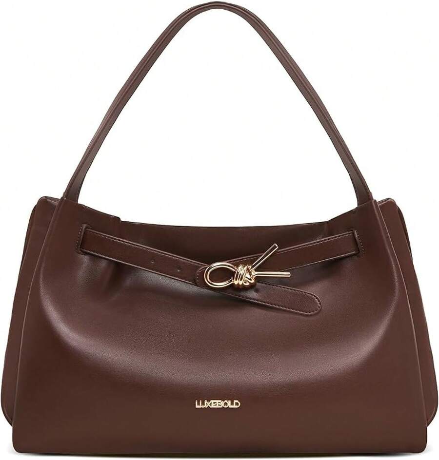 Suitable For Women's Hobo Bag Soft Shoulder Bag Casual Handbag With Belt Detail Design - 咖啡 - 查看 1