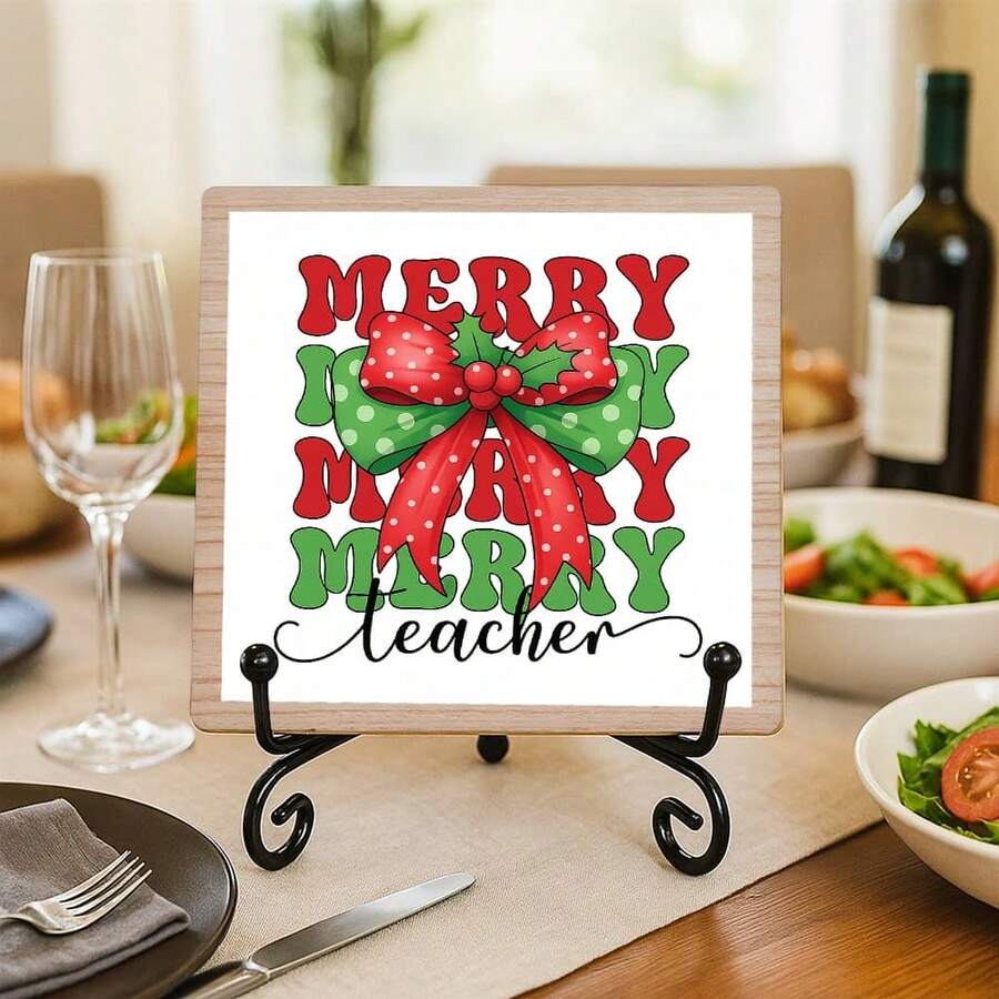 Panneaux décoratifs et plaques "Joyeux professeur", nœud de Noël pour professeur - Décoration de bureau mignonne pour femmes, décoration de bureau pour femmes, décoration de bureau bohème, décoration murale esthétique, cadeaux uniques pour femmes, décoration de bureau - Idéal pour la salle de classe et Noël