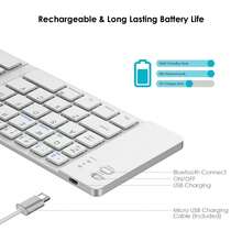 Teclado Bluetooth plegable, teclado inalámbrico con triple plegado BT con almohadilla táctil sensible recargable para tablet, iOS, Android, Windows, ordenadores portátiles PC (White) - Blanco - Ver 6