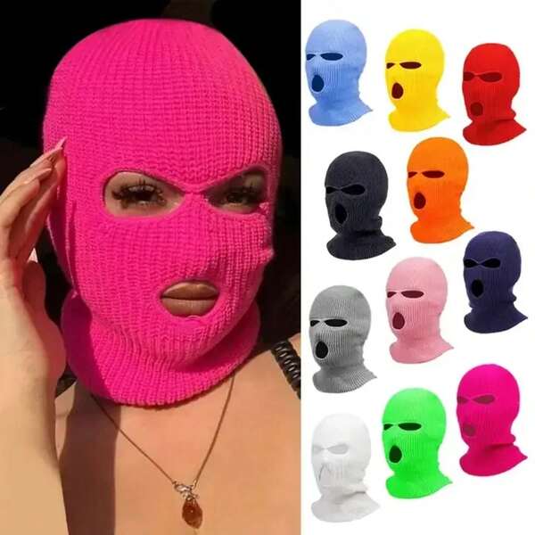 Motorcycle Windproof Full Face Knit Hats Custom SkiMask Men Warm Wool Balaclava Embroidery Winter Hats Knitted 3 Holes Ski Mask