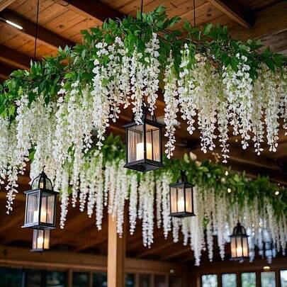 10/20 件人造紫藤花，3.75 英尺人造花绳，假吊花，丝绸紫藤花环，婚礼派对家居装饰，绿墙天花板花装饰，完美的婚礼悬挂装饰，适合派对、生日和家庭