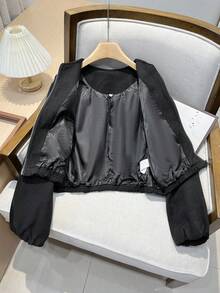 Áo khoác ngắn bằng len màu đen trơn tối giản, phong cách thanh lịch thường ngày dành cho nữ của GMFP, thích hợp cho các lễ hội âm nhạc/mùa cưới, mùa xuân/hè. - màu đen - Xem 9