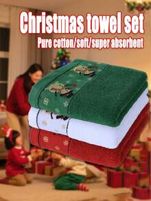Conjunto de 3 toalhas bordadas com veados fofos de Natal de 40 x 75 cm, macias e absorventes que não soltam pelos, para banho, rosto, casa, banheiro, piscina, hotel, toalhas absorventes premium de secagem rápida para adultos, presente de Natal maravilhoso, toalhas de banho quentes para decoração de inverno para salão de beleza, esportes de hotel, itens essenciais para casa, toalha, cuidados com a pele