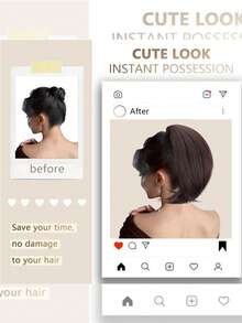 Tóc giả đuôi ngựa tổng hợp, tóc giả đuôi ngựa ngắn, kẹp tóc giả, tóc giả kẹp trong, tóc giả đuôi ngựa xoăn nhẹ, khóa tự nhiên cho phụ nữ, bán chạy - Màu nâu tối - Xem 7