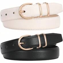2-Pack Women's Leather Belts For Jeans And Dresses Plus Size - C-黑色+米色 - 查看 12
