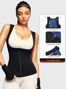 Bastudräkt för kvinnor - Högkompressionsträningsdräkt, Populär minimalistisk bastukläder för kvinnor, midjetrimmare, Tight passformande fitnessformande midja, Lämplig för gym, sport och yoga, Dragkedja för kvinnor, Dragkedjadesign, Andningsfria träningskläder - Blå - Visa 4