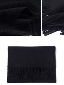 1 pièce Nouveau foulard unicolore de 30*180 cm, foulard tricoté épais et long unisexe avec franges, foulard pour homme pour le printemps, l'automne et l'hiver, cadeau pour petit ami, tour de cou, accessoire homme, foulards homme - Noir - Voir 6