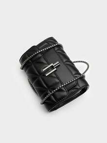 Elegant Quilted Chain Bag Versatile Diamond Square Bag - Black - View 4