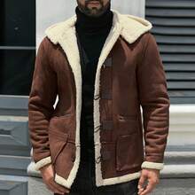 Jaqueta casual masculina de abotoamento simples, quente e à prova de vento para outono/inverno - Castanho Café - Ver 3