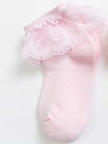 6 Pairs Girls White Double Lace Trim Princess Dancing Socks, Breathable Mesh Net Ankle Socks