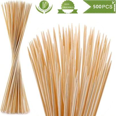 [500 Unidades] Pinchos de bambú natural de 12" - Pinchos para BBQ de carne, fruta y aperitivos - Ideales para BBQs al aire libre, camping y fiestas