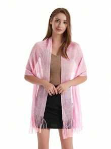 1pc Metallic Thread Flat Scarf,Suitable For Bride,Gala,Wedding Party,Evening Dress - Silver - View 7