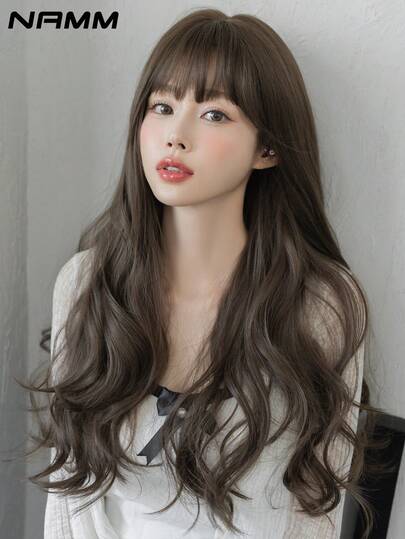 NAMM 24 英寸棕金色长卷发假发，适合女士 - 优雅超长波浪刘海假发，合成耐热纤维发丝，全机器制作，漂亮初学者无胶假发，适合日常佩戴、音乐节派对街头装扮、角色扮演动漫或服装使用、女孩毕业礼物及假发配饰