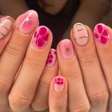 Y2K Sweet Pure & Sexy Cute Nails - 24 Pcs Short Round Shape Acrylic Press-On Nails | Handmade Homemade Fake Nails With Dainty Nail Charms | Unas Press On, Unas Postizas & Ready-To-Wear Fake Nails - HYC-YY - 查看 2