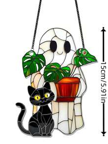 1 Pc Of Cute Ghost And Plant Decoration, 3mm Thickness Acrylic, Colorful Anti-Shatter Window Decoration, Horror Home Decoration, Halloween Window Decoration, Haunted House Aesthetic, Suitable For Home, Bedroom, Living Room, Wall Decoration (Please Tear Off The Protective Film Before Use, Acrylic Material, Not Glass Material) Halloween Decor Room Decor